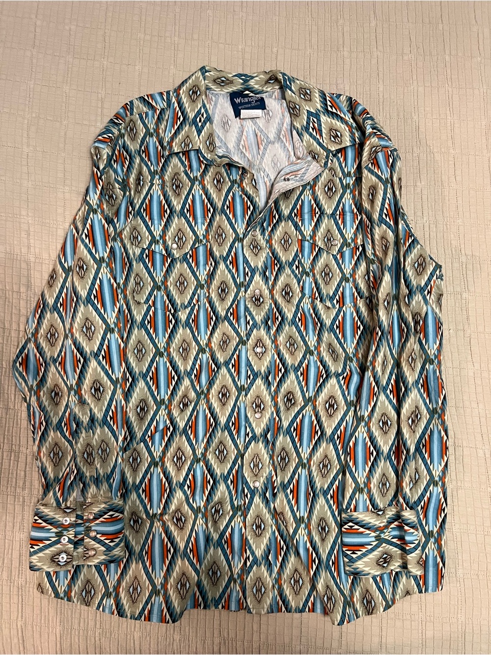 Wrangler Men’s Aztec Diamond Button-Down Shirt - Blue/Tan/Orange